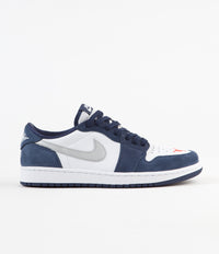 Nike SB x Air Jordan 1 Low Shoes - Midnight Navy / Metallic Silver - White thumbnail