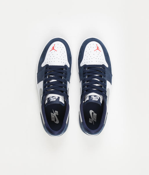 Nike SB x Air Jordan 1 Low Shoes - Midnight Navy / Metallic Silver - White