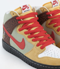Nike SB Dunk High Pro 'Kebab and Destroy' Shoes - Topaz Gold / Chile Red - Fauna Brown - White - Black - Celadon thumbnail