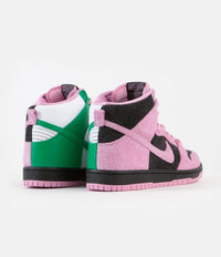 Nike SB Invert Dunk High Pro Premium Shoes - Black / Pink Rise - Lucky Green - White thumbnail
