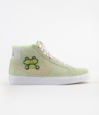 Nike SB x Frog Skateboards Blazer Mid Shoes - Light Liquid Lime / Lawn - White - Light Crimson