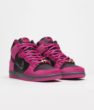 Nike SB x Run The Jewels Dunk High Shoes - Active Pink / Black - Metallic Gold
