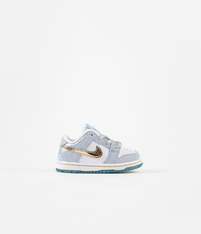 Nike SB x Sean Cliver Dunk Low Toddler Shoes - Psychic Blue / Metallic Gold - White