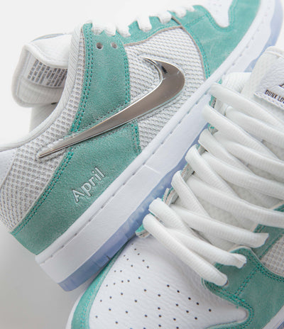 Nike SB x April Skateboards Dunk Low Pro Shoes - Racer Blue / Metallic Silver - White
