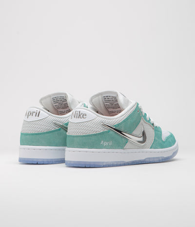 Nike SB x April Skateboards Dunk Low Pro Shoes - Racer Blue / Metallic Silver - White