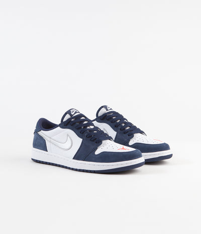 Nike SB x Air Jordan 1 Low Shoes - Midnight Navy / Metallic Silver - White