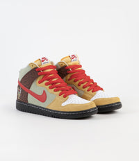 Nike SB Dunk High Pro 'Kebab and Destroy' Shoes - Topaz Gold / Chile Red - Fauna Brown - White - Black - Celadon thumbnail