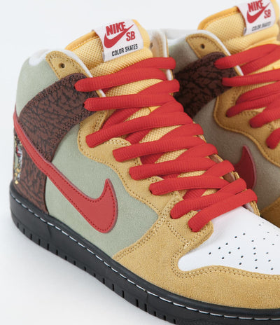 Nike SB Dunk High Pro 'Kebab and Destroy' Shoes - Topaz Gold / Chile Red - Fauna Brown - White - Black - Celadon - CS