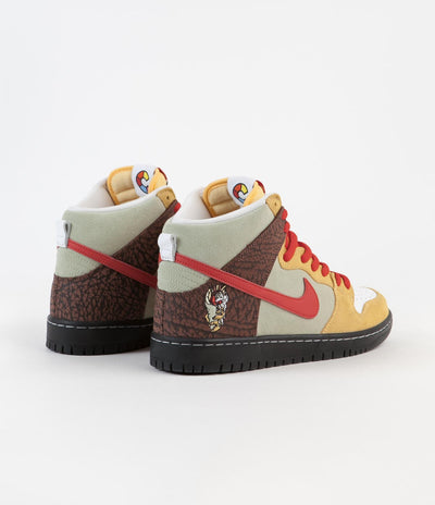 Nike SB Dunk High Pro 'Kebab and Destroy' Shoes - Topaz Gold / Chile Red - Fauna Brown - White - Black - Celadon