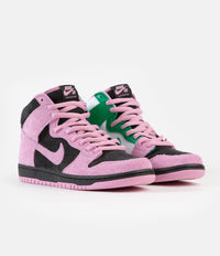 Nike SB Invert Dunk High Pro Premium Shoes - Black / Pink Rise - Lucky Green - White thumbnail