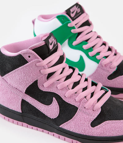 Nike SB Invert Dunk High Pro Premium Shoes - Black / Pink Rise - Lucky Green - White