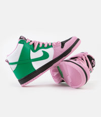 Nike SB Invert Dunk High Pro Premium Shoes - Black / Pink Rise - Lucky Green - White thumbnail