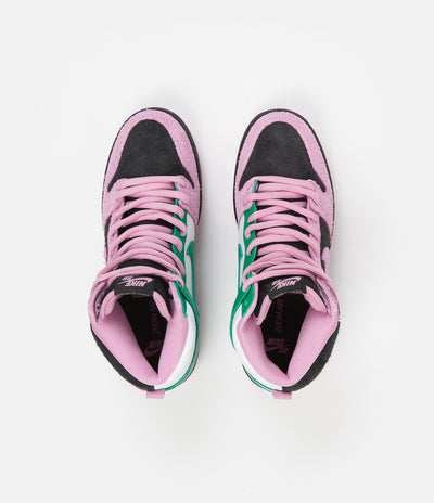 Nike SB Invert Dunk High Pro Premium Shoes - Black / Pink Rise - Lucky Green - White