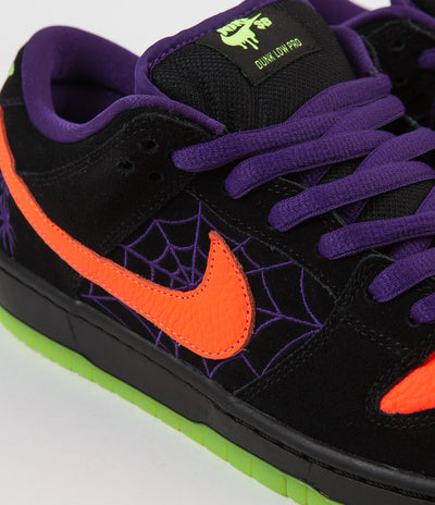 Nike SB Dunk Low Pro 'Night Of Mischief' Shoes - Black / Total Orange - Court Purple - Volt