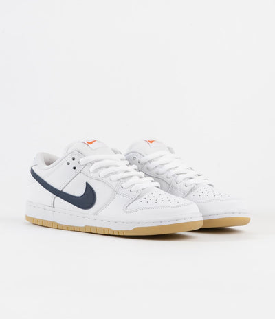 Nike SB Orange Label Dunk Low Pro Shoes - White / Navy - White - Safety Orange