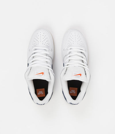 Nike SB Orange Label Dunk Low Pro Shoes - White / Navy - White - Safety Orange