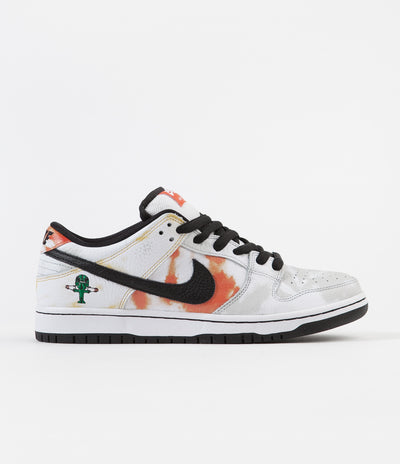 Nike SB 'Raygun Tie-Dye' Dunk Low Pro Shoes - White / Black - Orange Flash - Del Sol