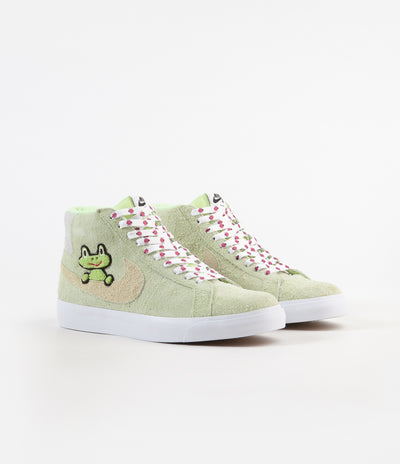 Nike SB x Frog Skateboards Blazer Mid Shoes - Light Liquid Lime / Lawn - White - Light Crimson