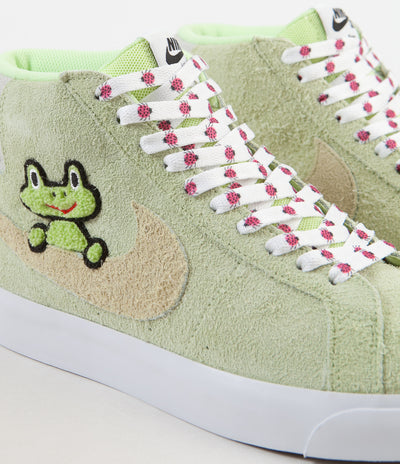 Nike SB x Frog Skateboards Blazer Mid Shoes - Light Liquid Lime / Lawn - White - Light Crimson
