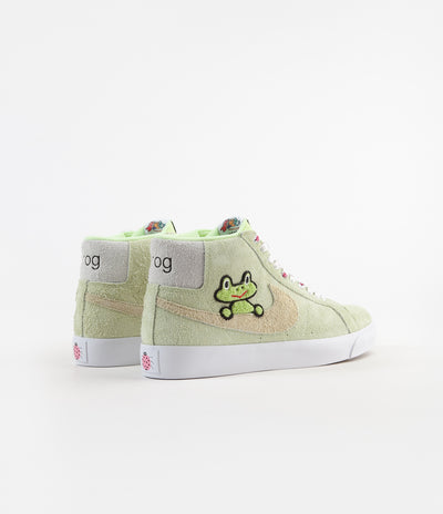 Nike SB x Frog Skateboards Blazer Mid Shoes - Light Liquid Lime / Lawn - White - Light Crimson