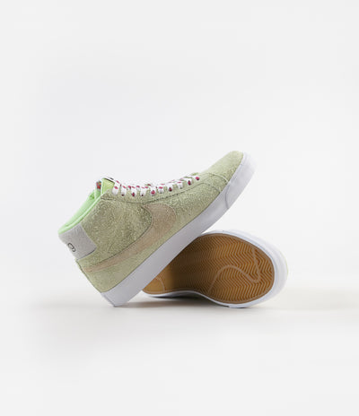 Nike SB x Frog Skateboards Blazer Mid Shoes - Light Liquid Lime / Lawn - White - Light Crimson