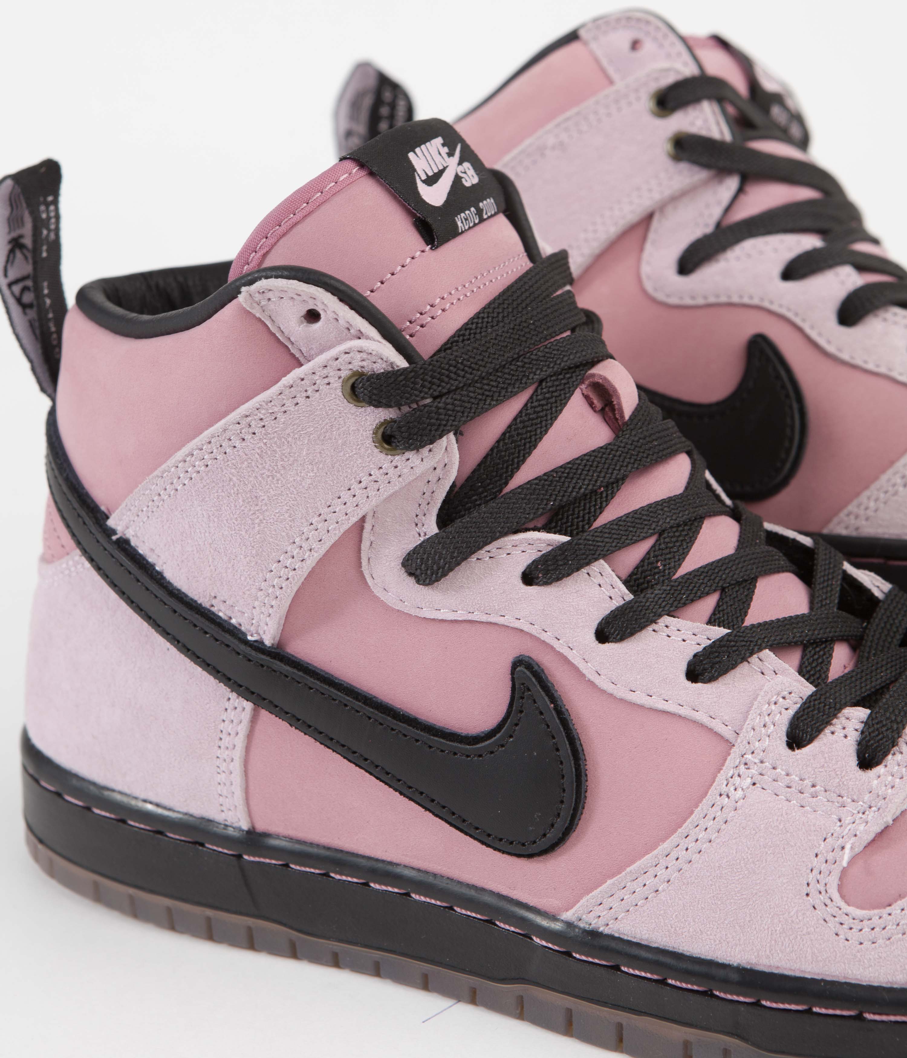 White and fushia hi top nike dunks black shoestrings Clearance