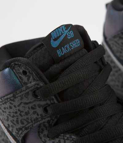 Nike SB x NBA Dunk High Pro 'Black Sheep' Shoes - Black / Black - Dark Grey - Metallic Silver