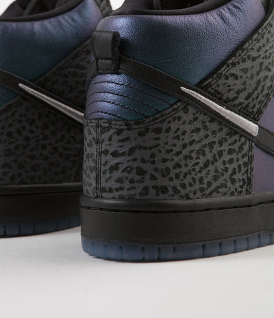 Nike SB x NBA Dunk High Pro 'Black Sheep' Shoes - Black / Black - Dark Grey - Metallic Silver