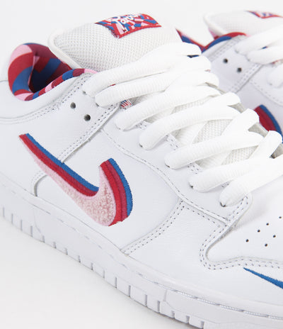 Nike SB x Parra Dunk Low OG Shoes - White / Pink Rise - Gym Red - Military Blue