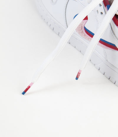 Nike SB x Parra Dunk Low OG Shoes - White / Pink Rise - Gym Red - Military Blue
