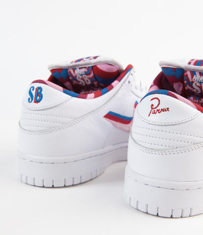 Nike SB x Parra Dunk Low OG Shoes - White / Pink Rise - Gym Red - Military Blue