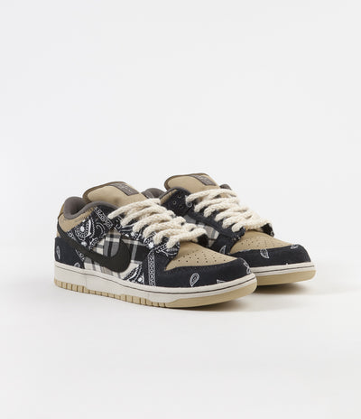 Nike SB x Travis Scott Dunk Low Premium Shoes - Black / Black - Parachute Beige - Petra Brown