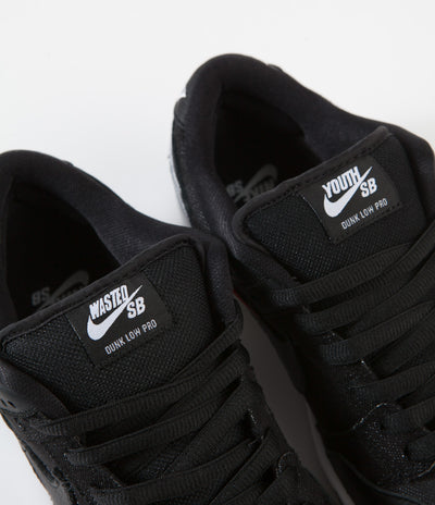 Nike SB x Wasted Youth Dunk Low Pro Shoes - Black / Black - University Red - White