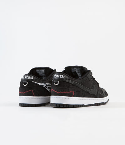 Nike SB x Wasted Youth Dunk Low Pro Shoes - Black / Black - University Red - White